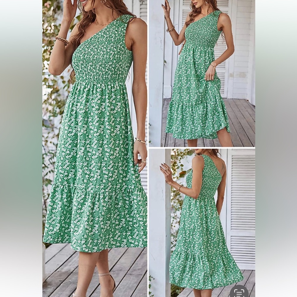 Green Floral Women's Dress - Picture 2 of 9